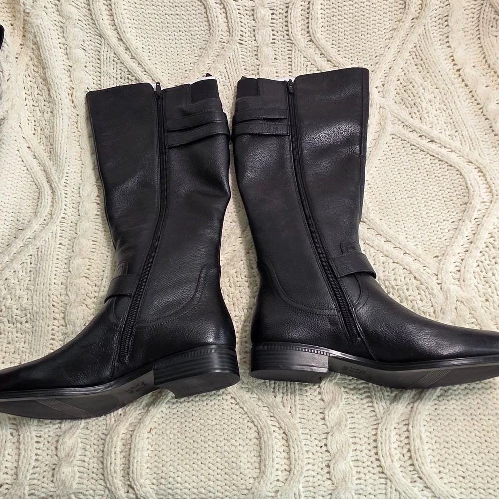 Naturalizer Knee High Riding Boots‎ Black Pebbled Leather Buckle Womens 6.5M NEW
